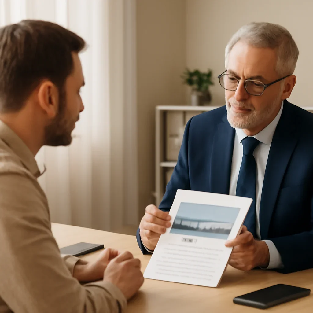 Broker reviewing boat insurance details