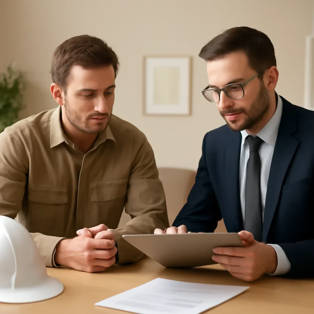 Broker reviewing contractor insurance details