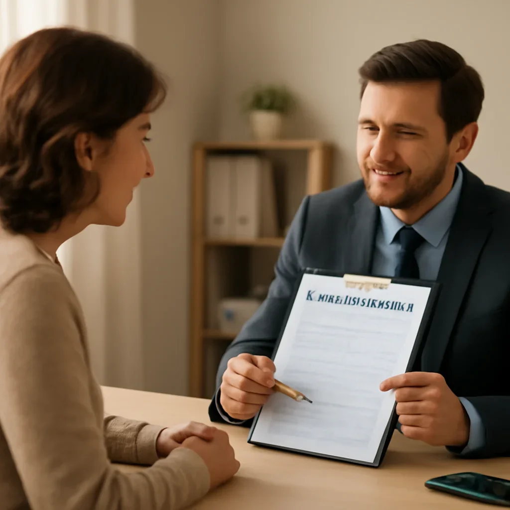 Broker reviewing extended health insurance details