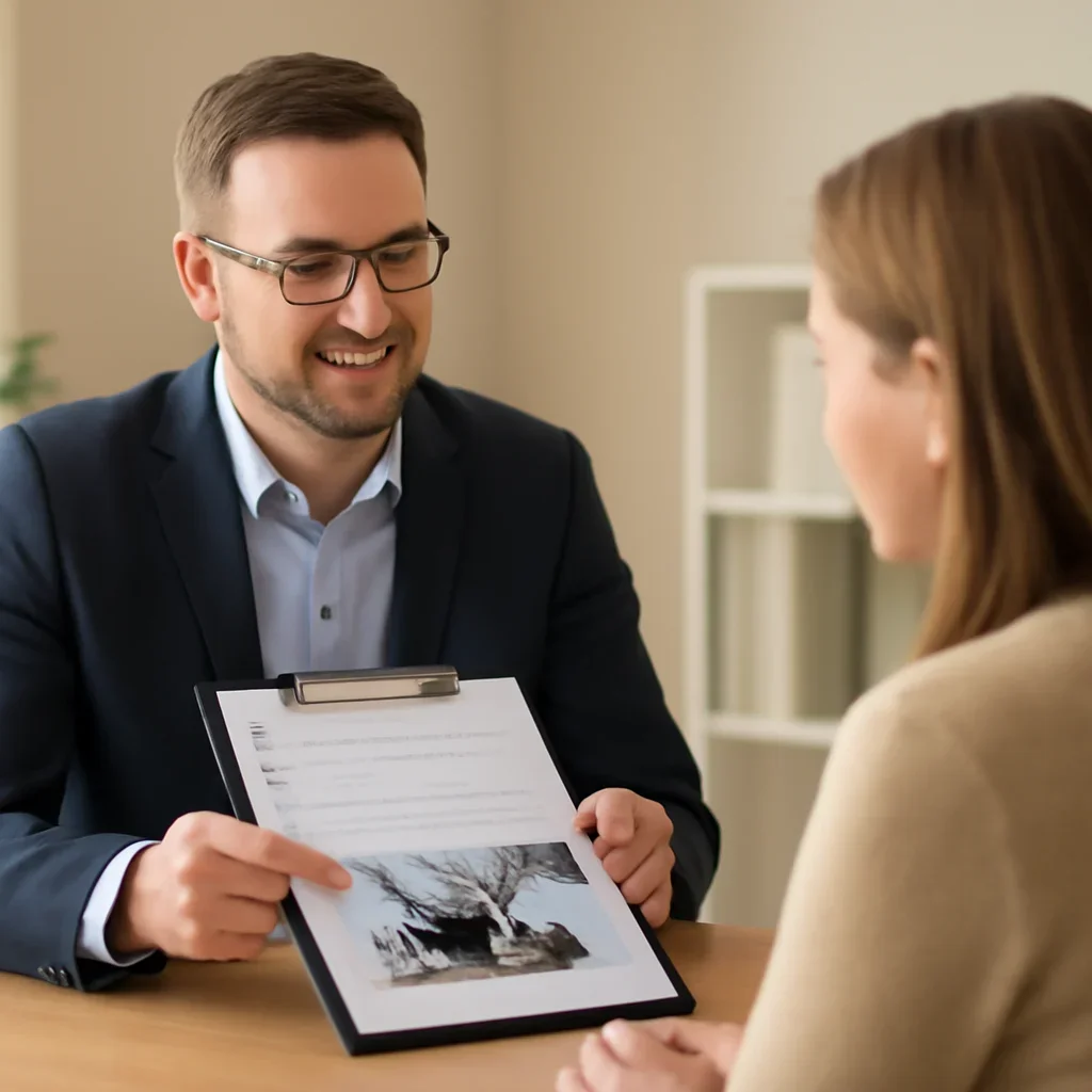 Broker reviewing snowmobile insurance details