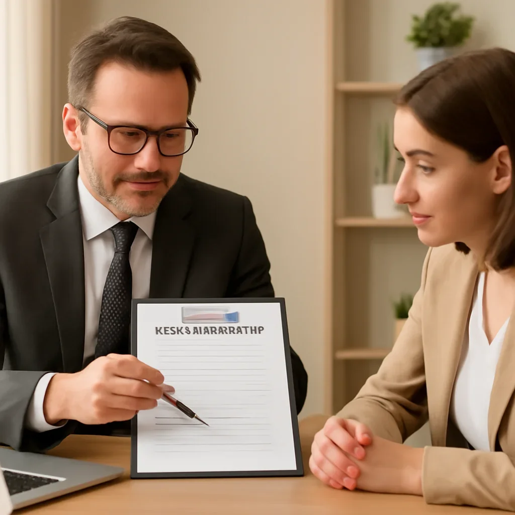 Broker reviewing title insurance details