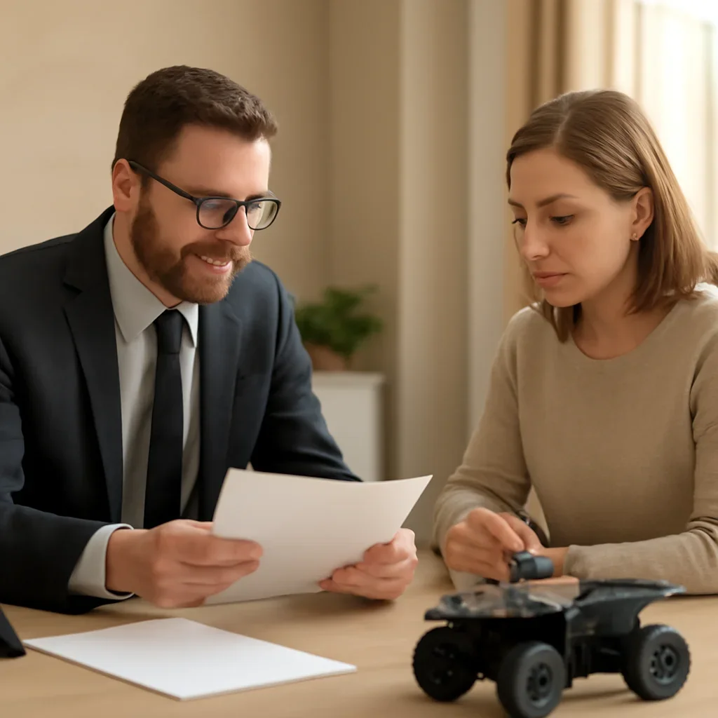 Broker reviewing atv insurance details