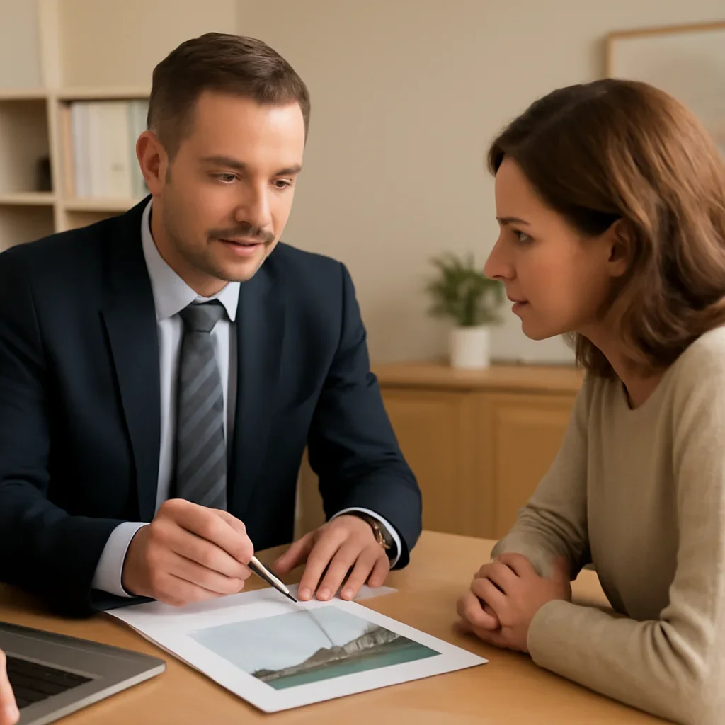 Broker reviewing farm insurance details