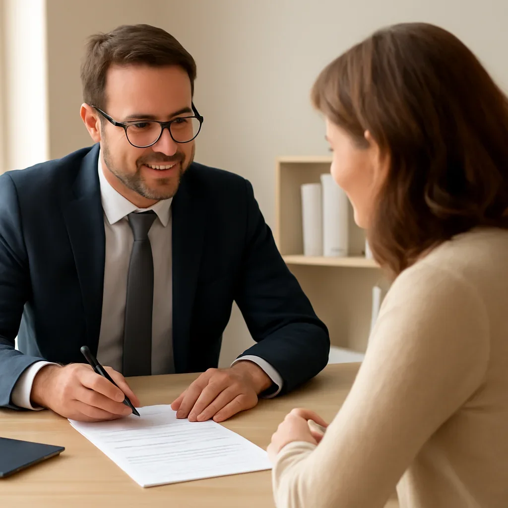 Broker reviewing life insurance details