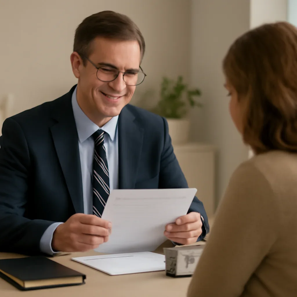Broker reviewing mobile home insurance details
