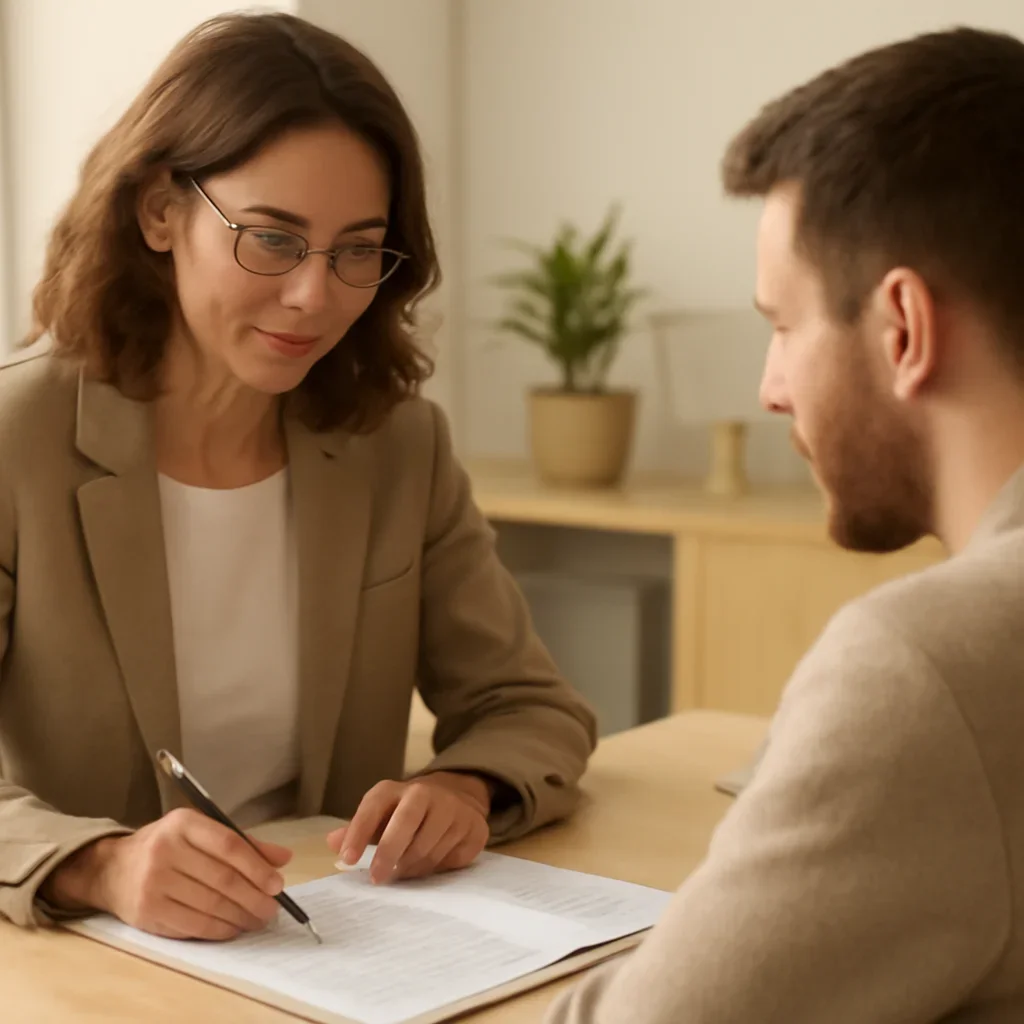 Broker reviewing 52 questions to ask an insurance broker in details