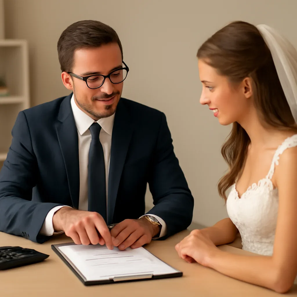 Broker reviewing wedding insurance details