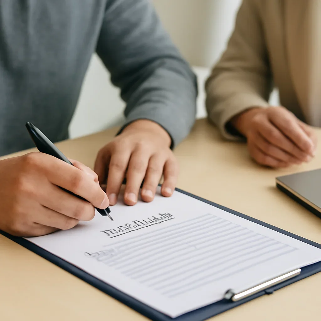 Customer preparing insurance information for the next step in Barriere
