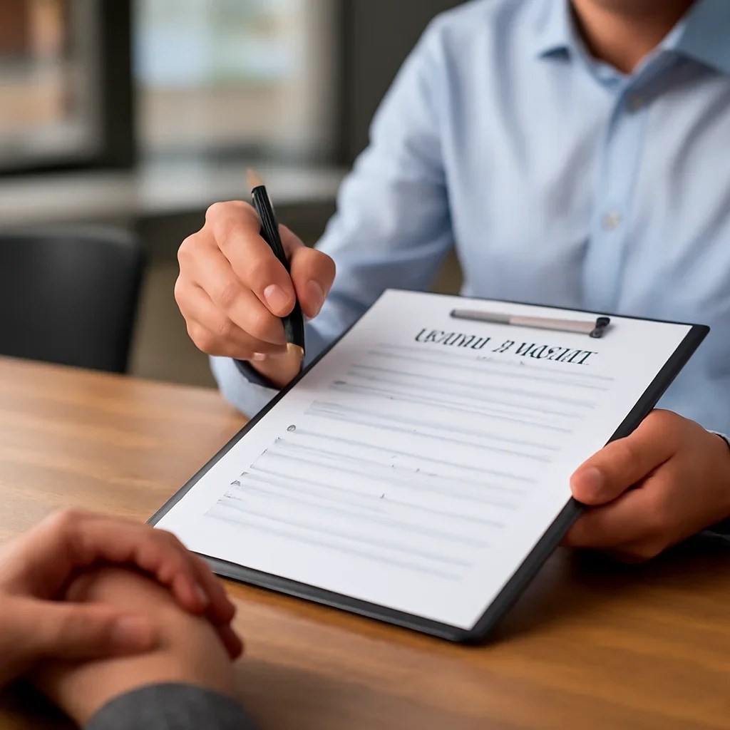 Customer preparing insurance information for the next step in Chilliwack