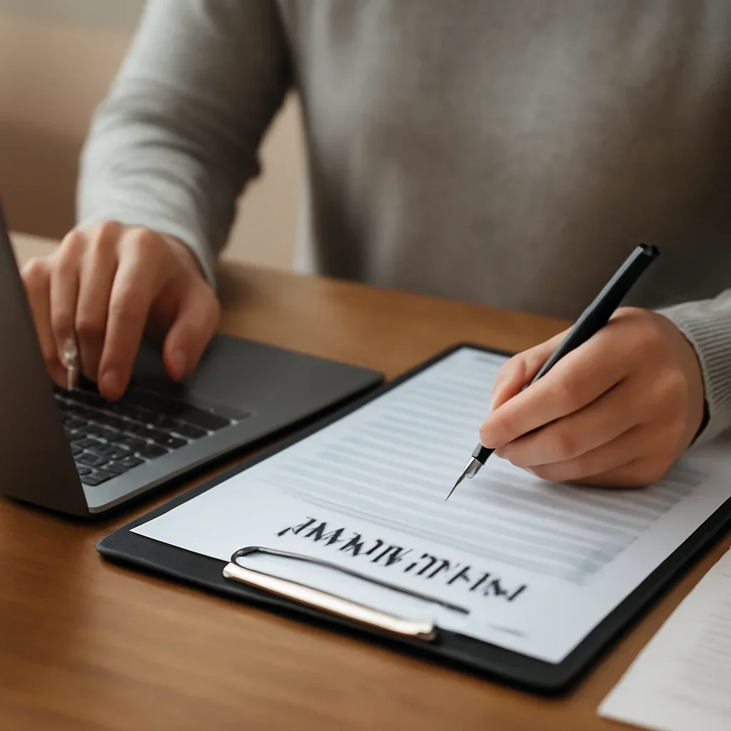 Customer preparing insurance information for the next step in Hope