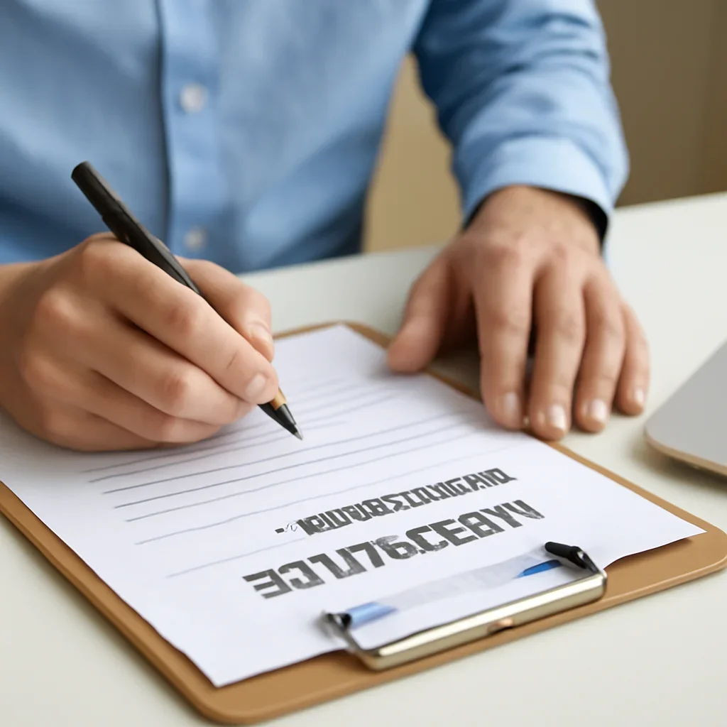 Customer preparing insurance information for the next step in Langford