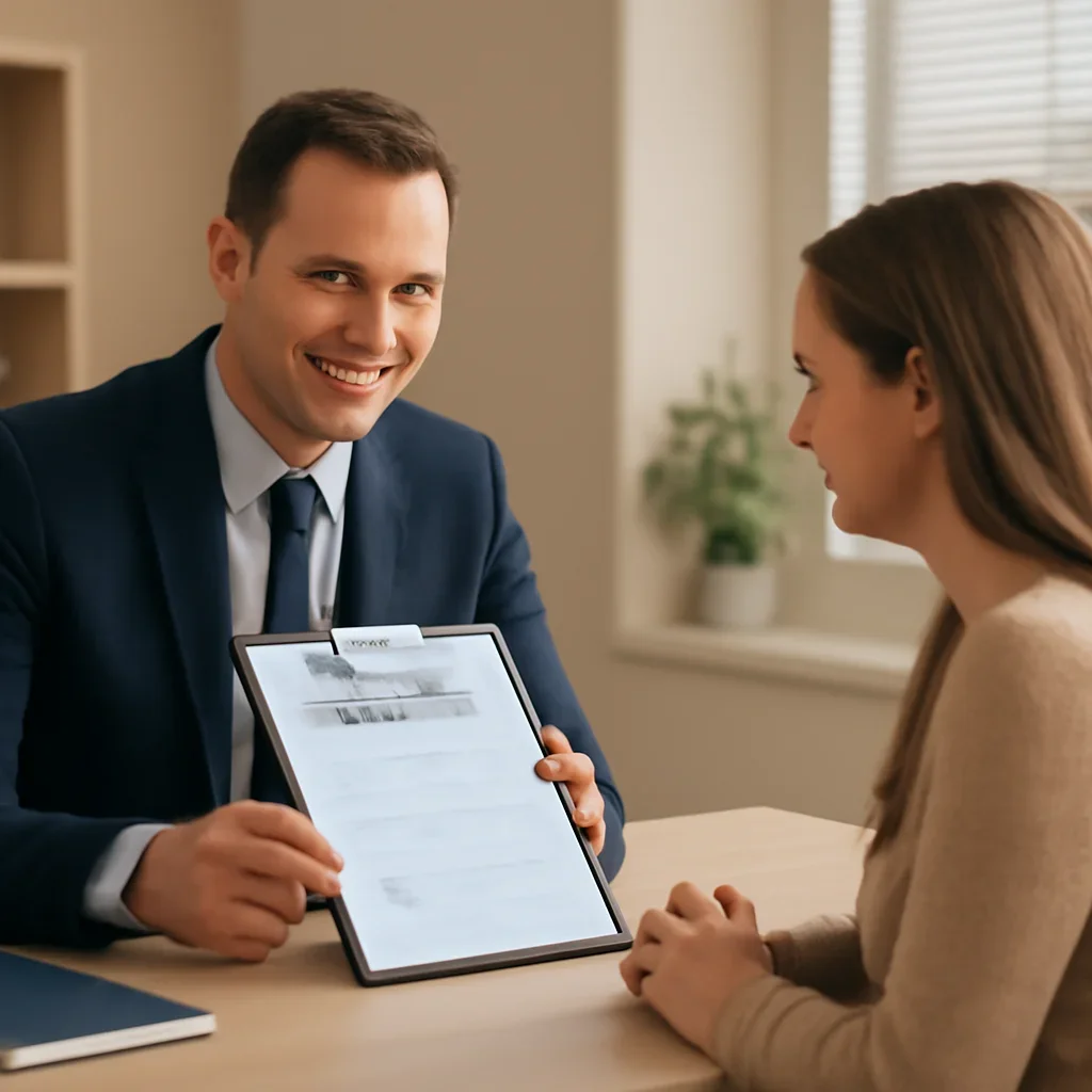 Broker reviewing auto insurance details in Langley