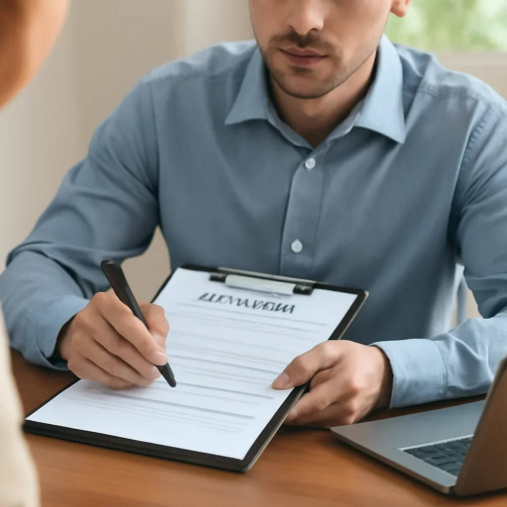Customer preparing insurance information for the next step in Logan Lake