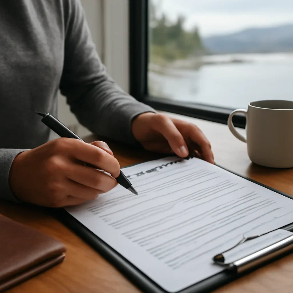 Customer preparing insurance information for the next step in North Vancouver