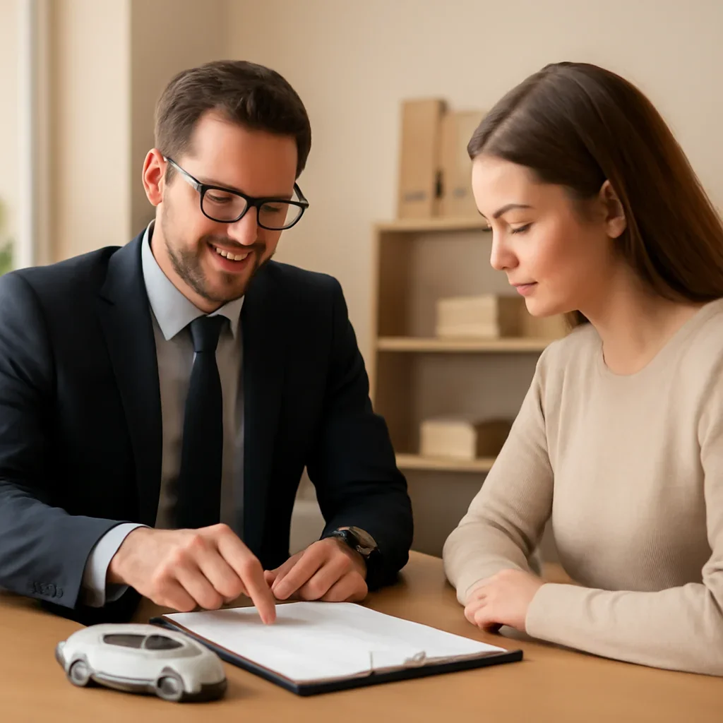 Broker reviewing auto insurance details in Parksville