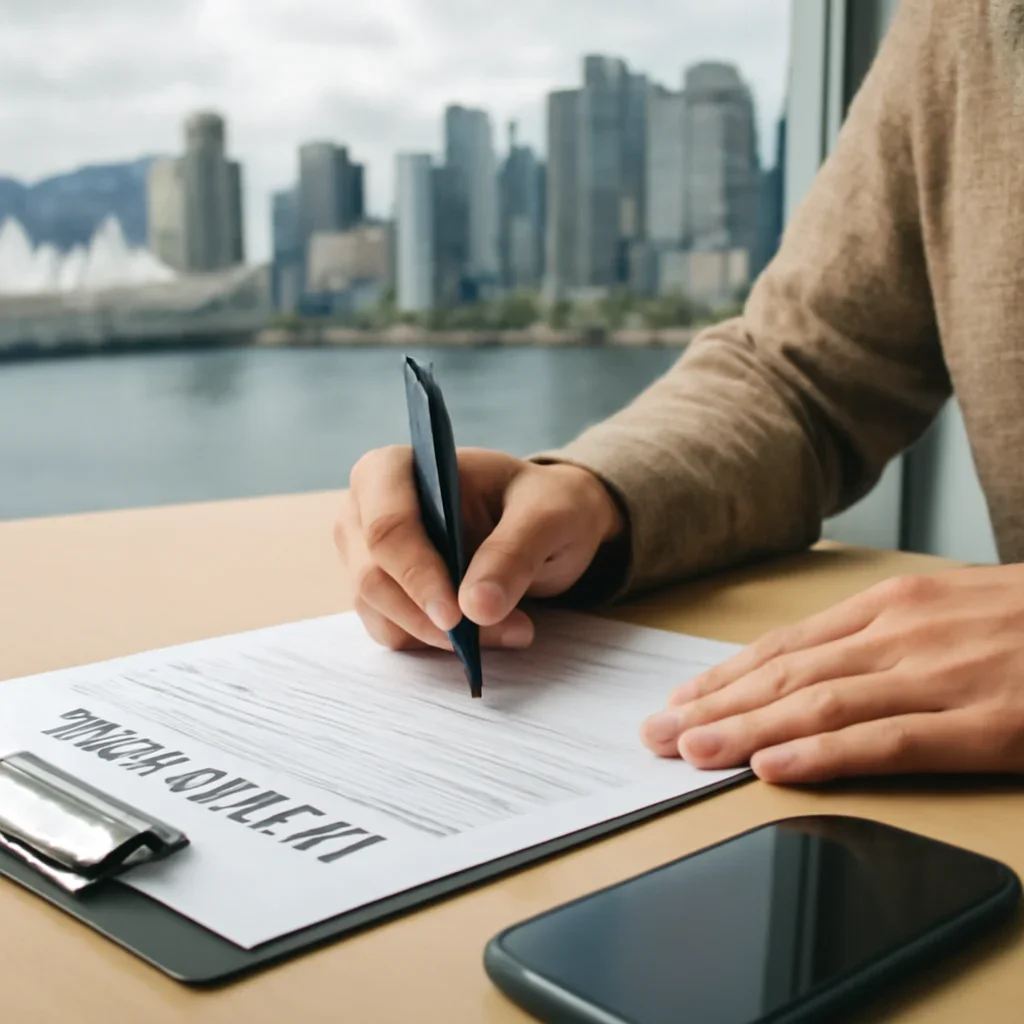 Customer preparing insurance information for the next step in Vancouver