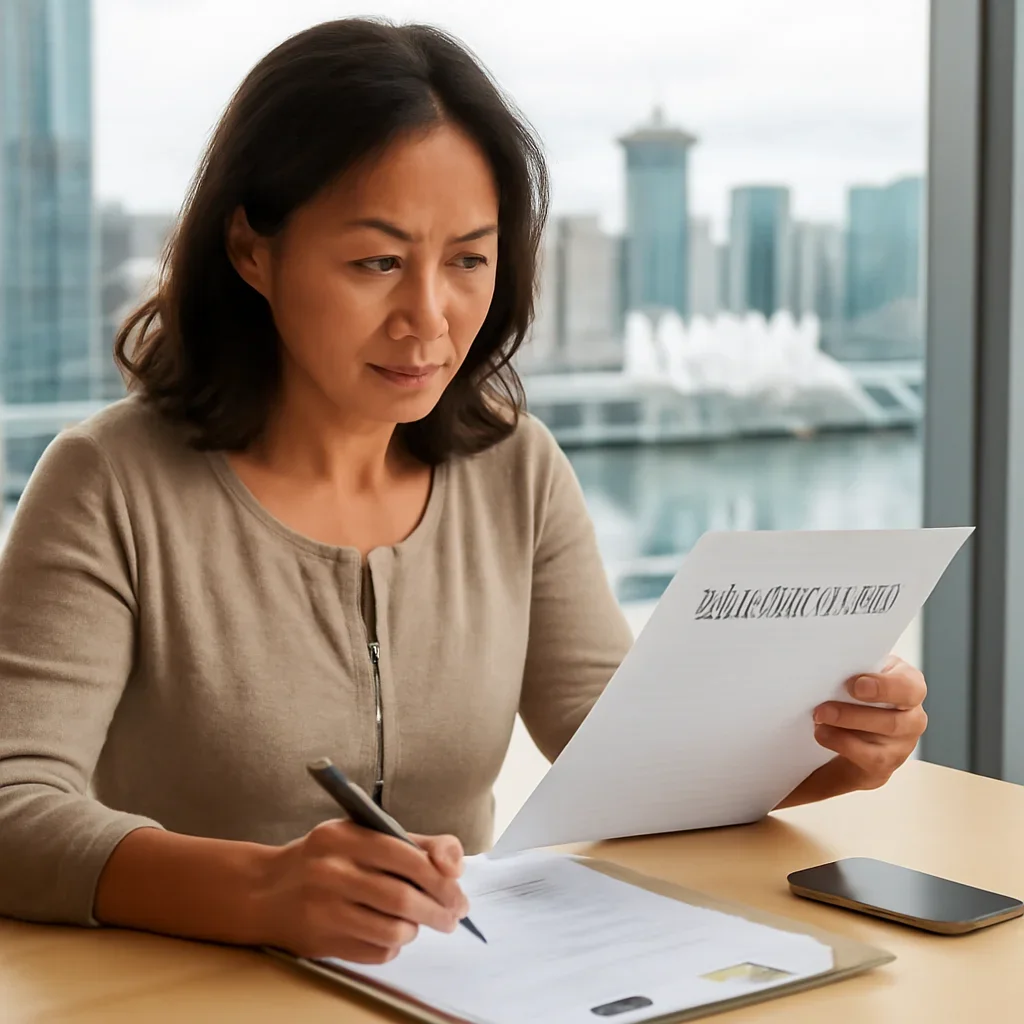Customer preparing insurance information for the next step in Vancouver