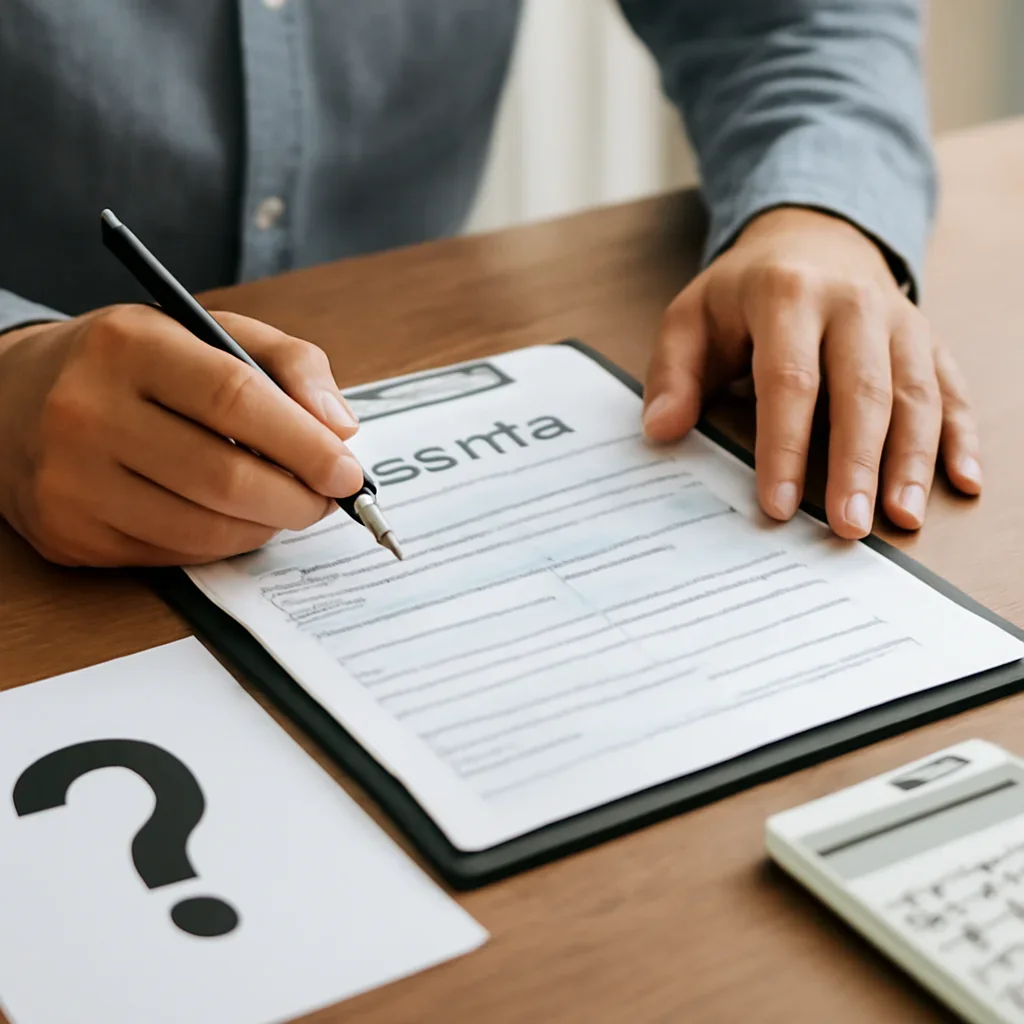 Customer preparing insurance information for the next step