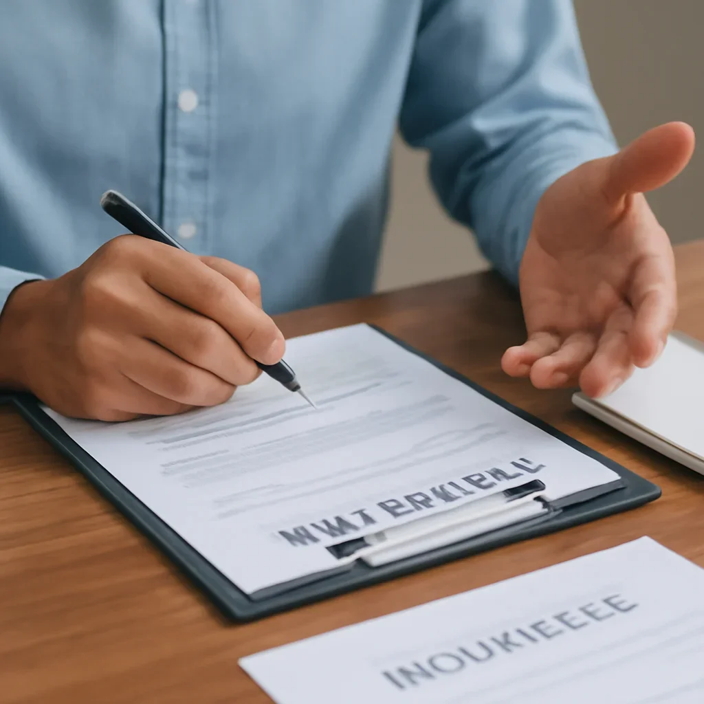 Customer preparing insurance information for the next step