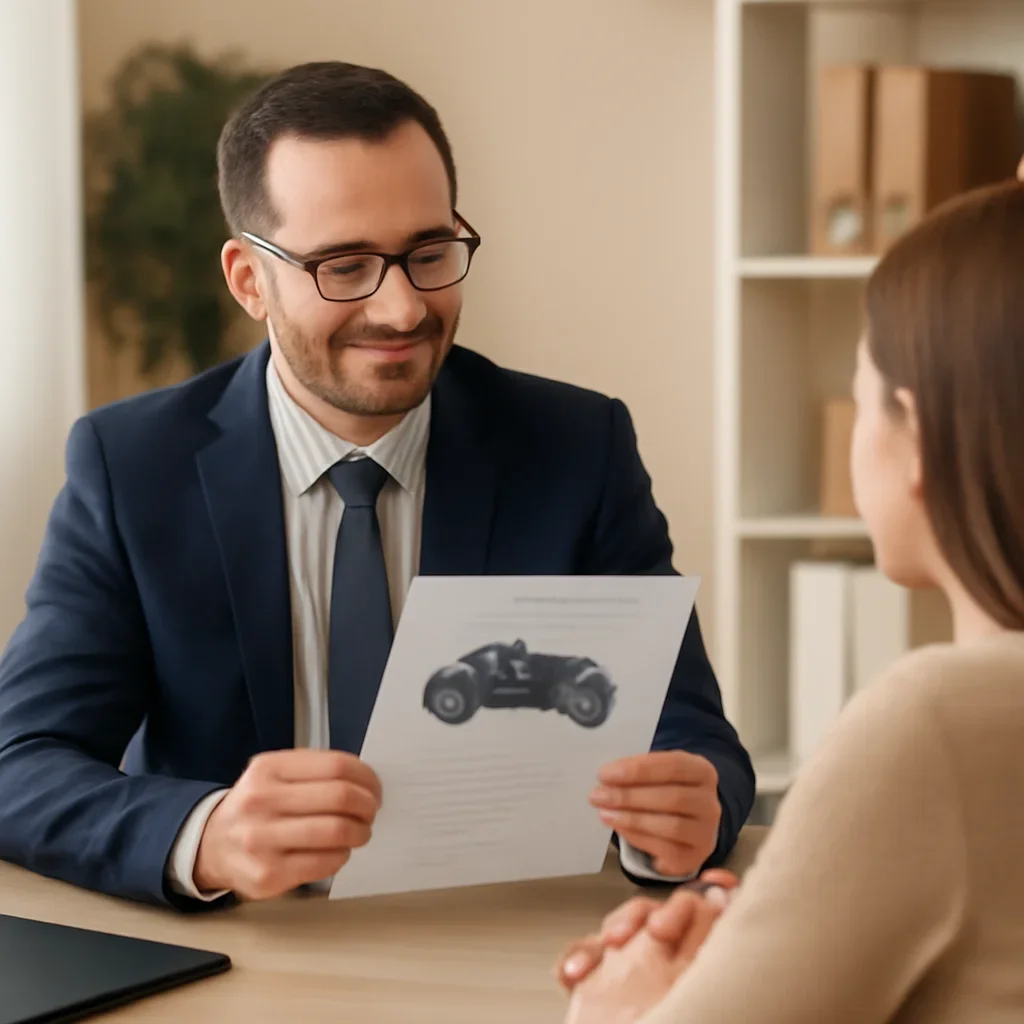 Broker reviewing atv insurance details