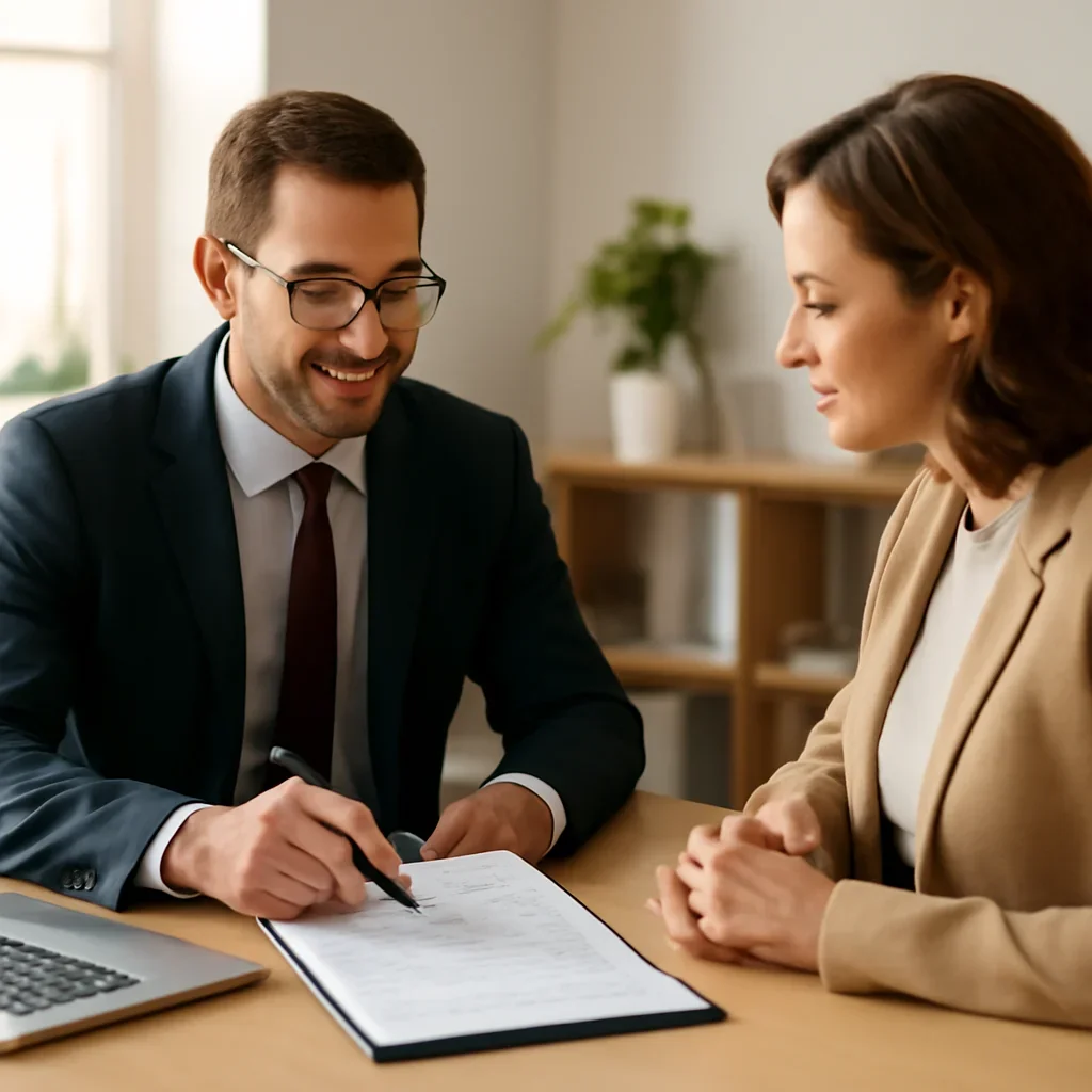 Broker reviewing business insurance details