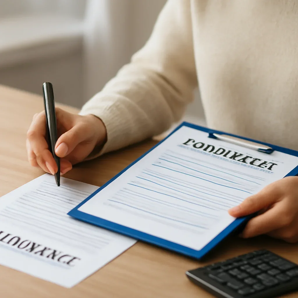 Customer preparing insurance information for the next step