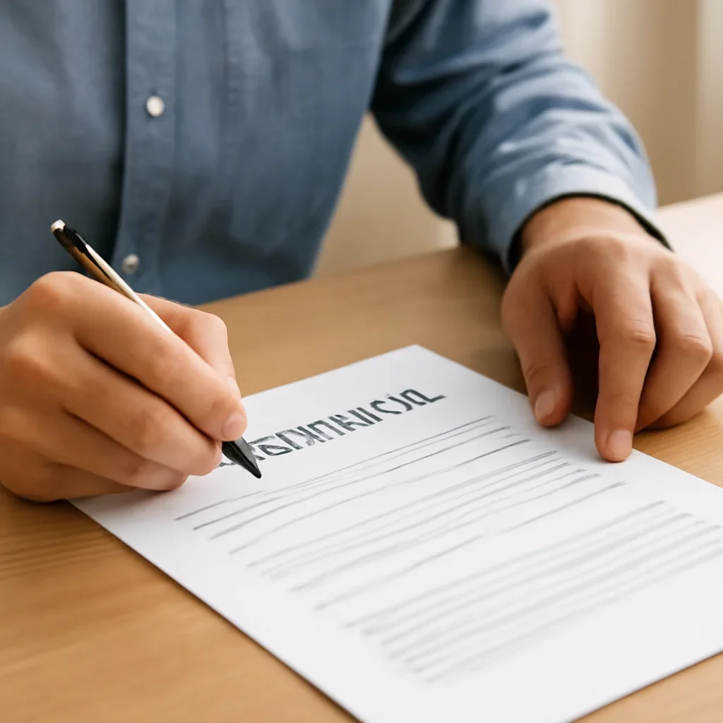 Customer preparing insurance information for the next step