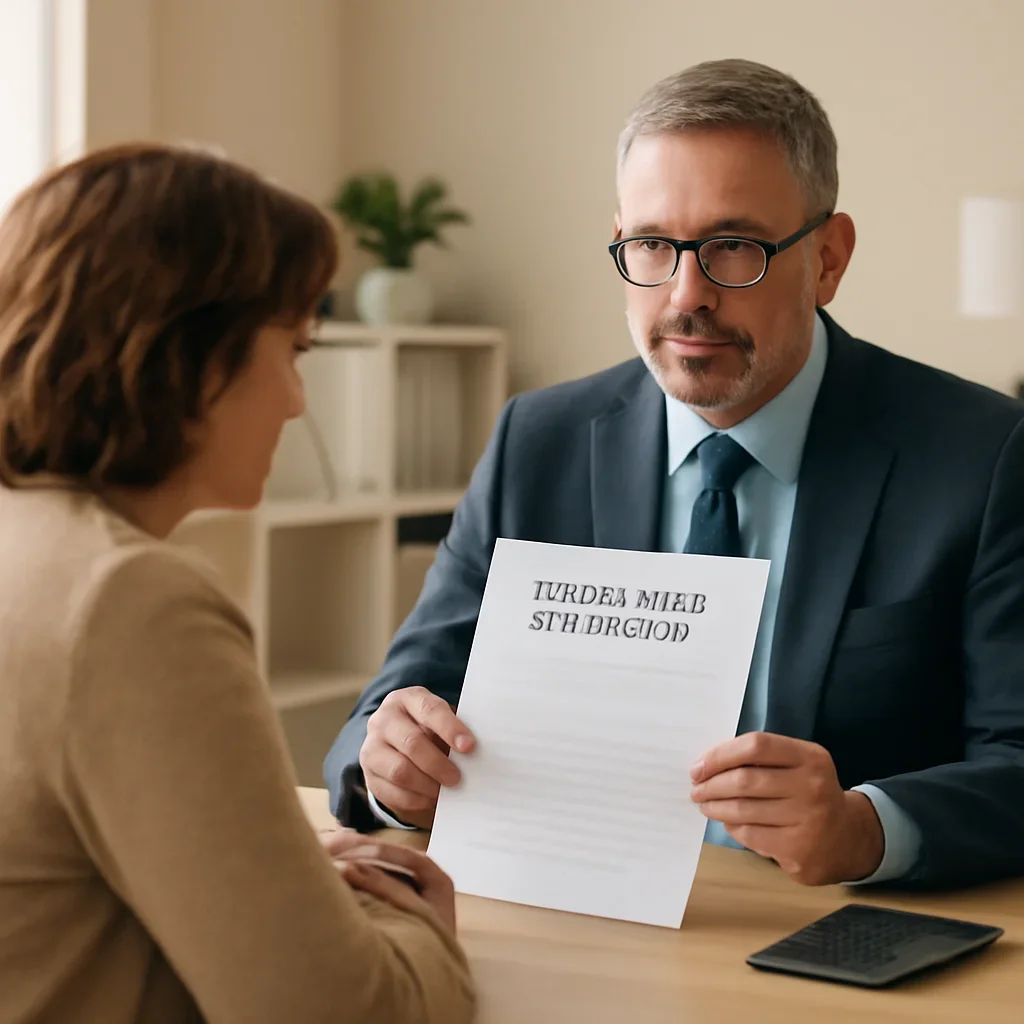 Broker reviewing disability insurance details