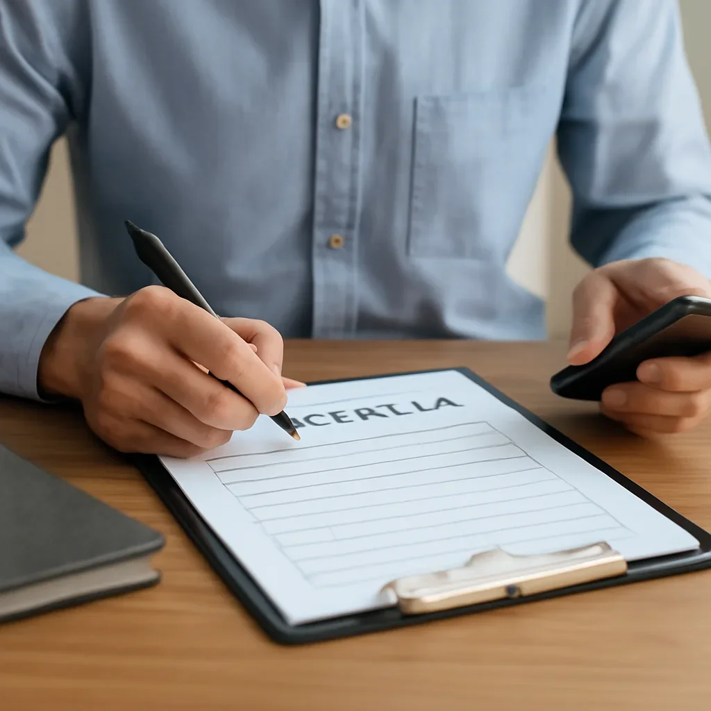 Customer preparing insurance information for the next step