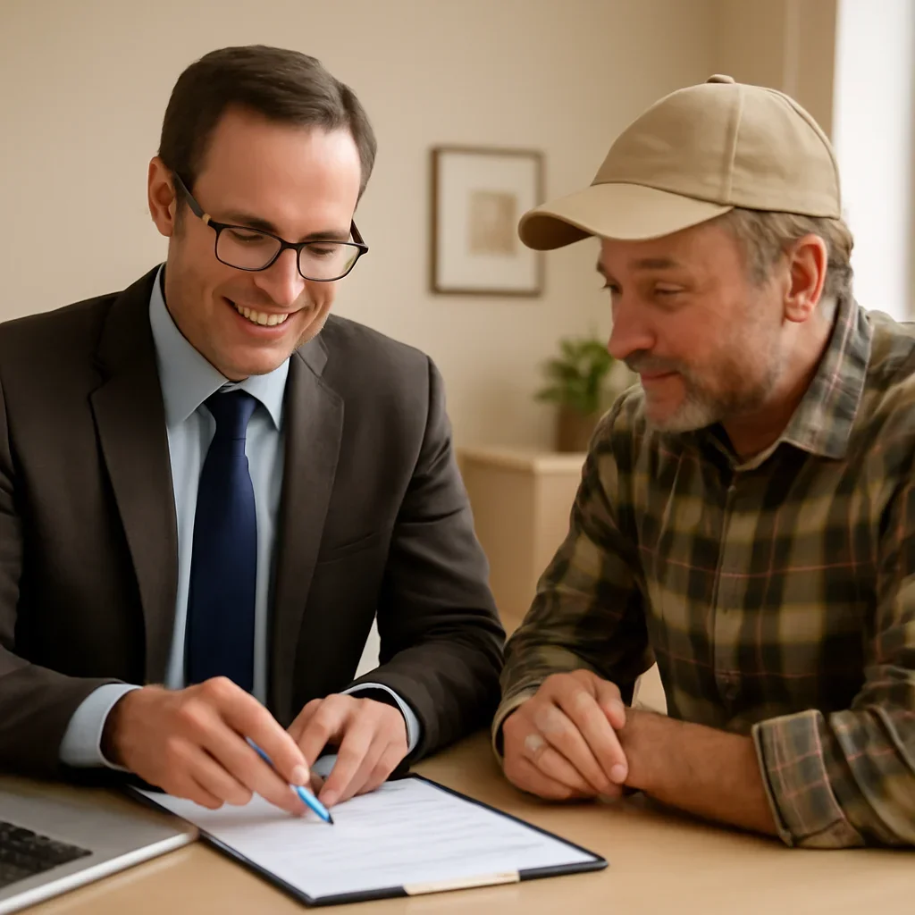 Broker reviewing farm insurance details