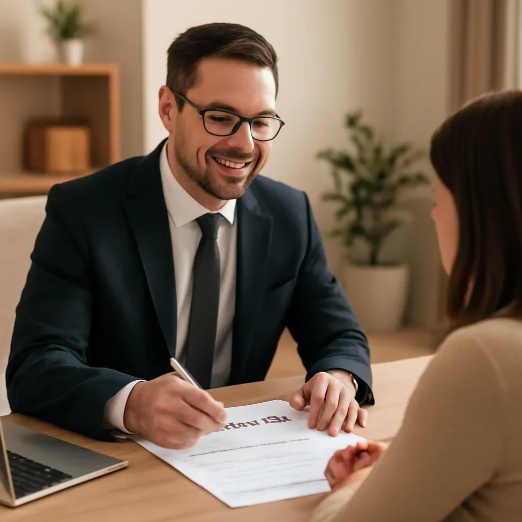 Broker reviewing flood insurance details