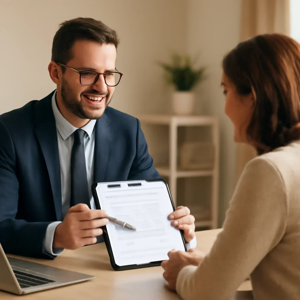 Broker reviewing group health insurance details
