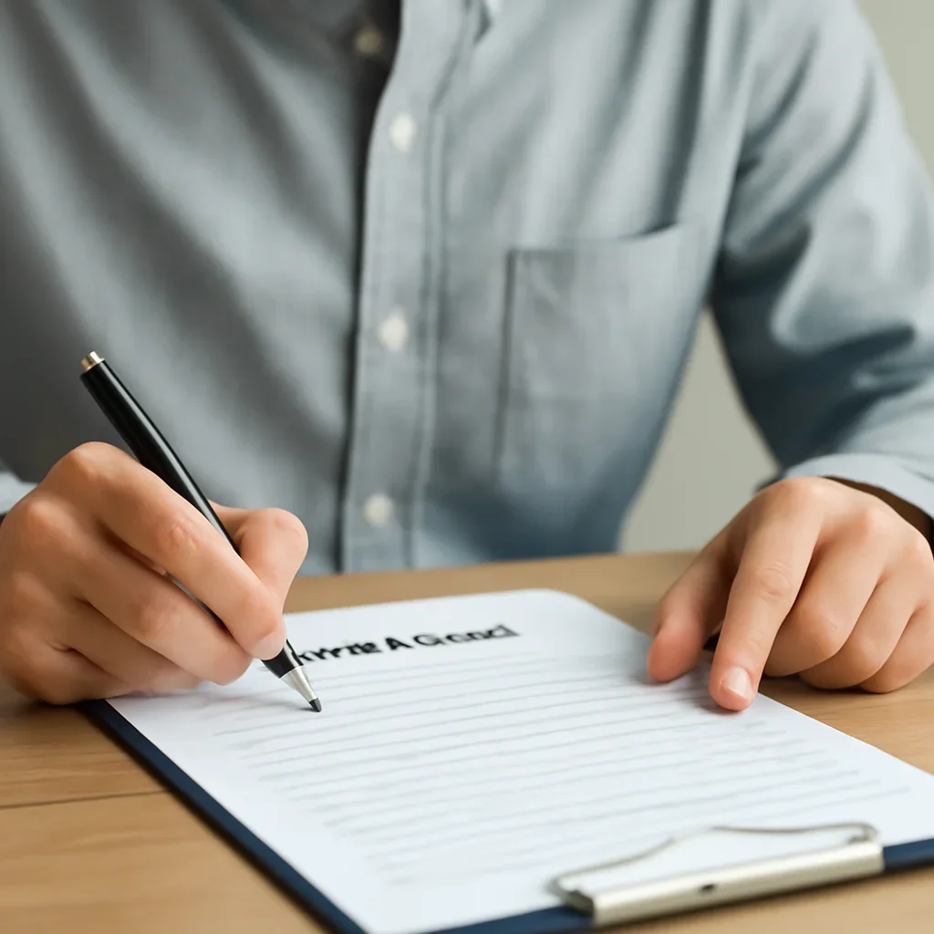 Customer preparing insurance information for the next step