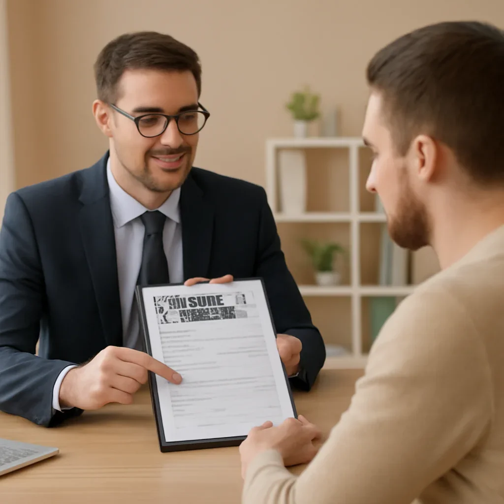 Broker reviewing motorcycle insurance details