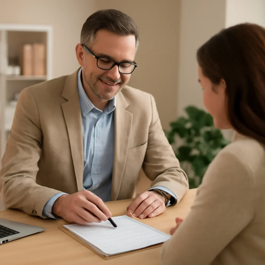 Broker reviewing pet insurance details