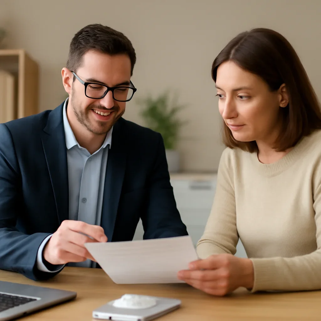 Broker reviewing small business insurance details