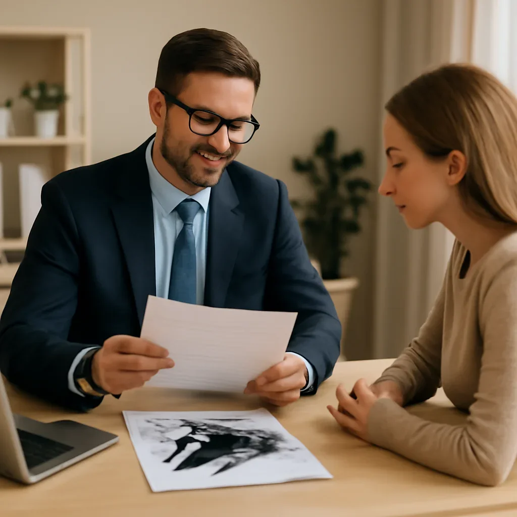 Broker reviewing snowmobile insurance details