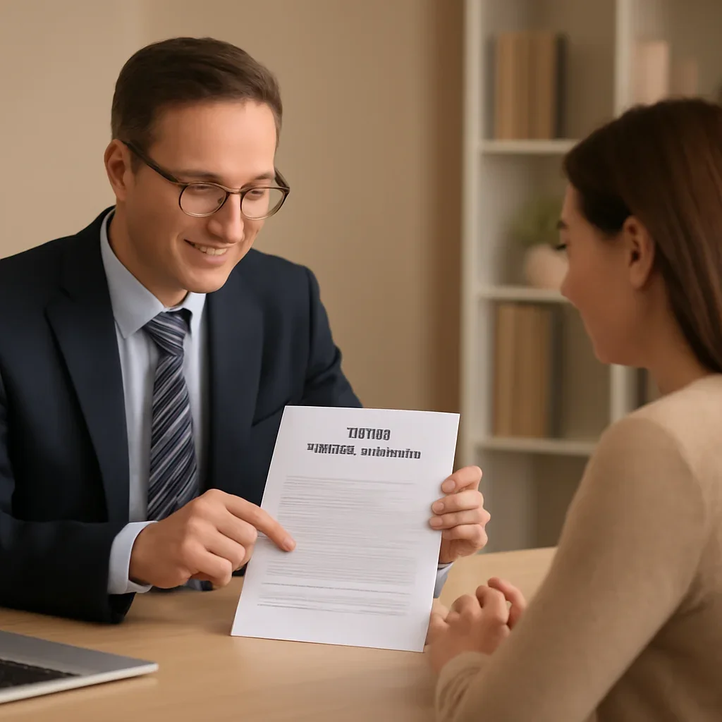 Broker reviewing title insurance details