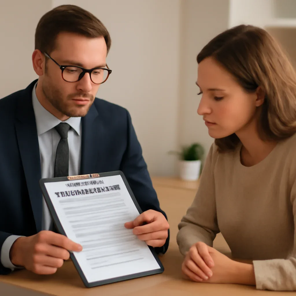 Broker reviewing visitor insurance details