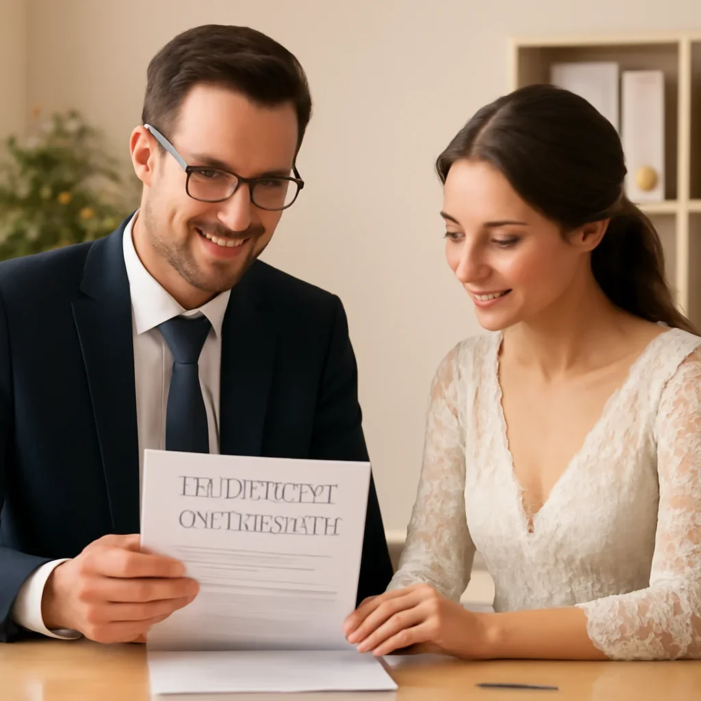 Broker reviewing wedding insurance details