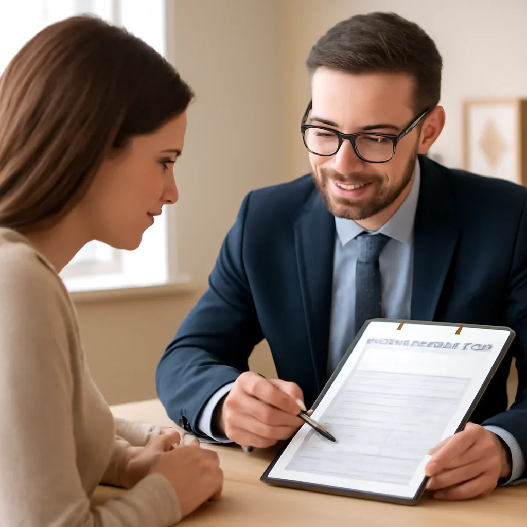 Broker reviewing car insurance calculator details
