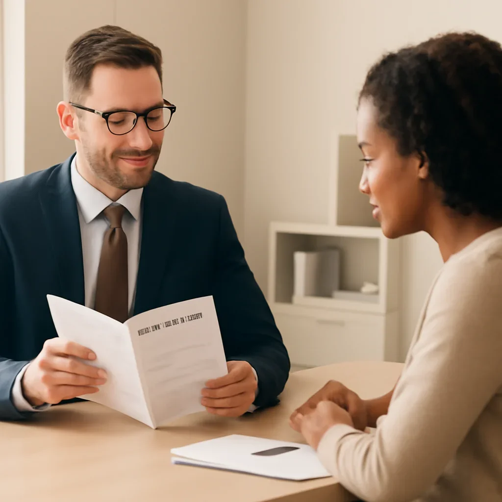 Broker reviewing coverage guides details